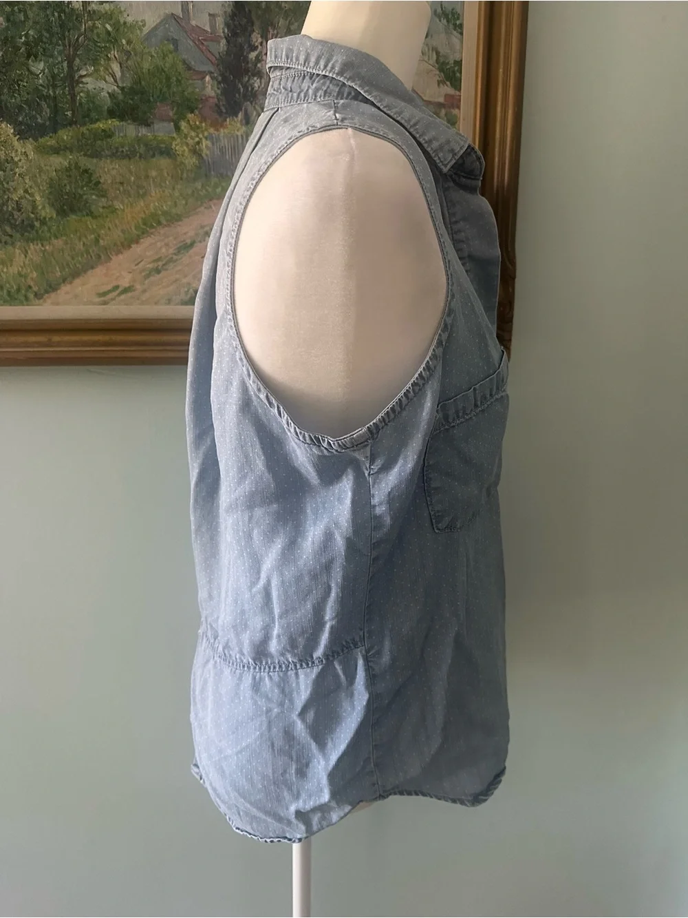 cloth & stone Light Blue Sleeveless Button-Up Chambray Top